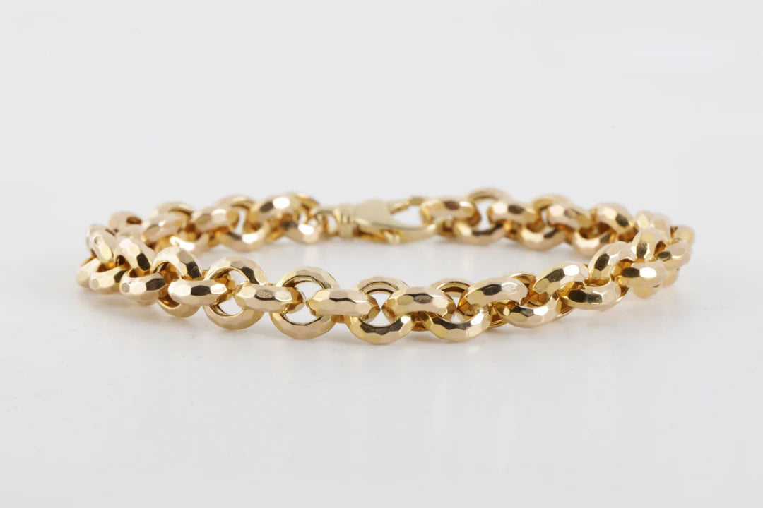 14k Yellow Gold Hammered Link Bracelet